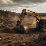 Excavator working on a construction and earthmoving site