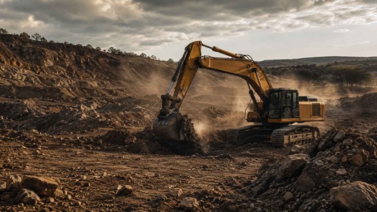 Excavator working on a construction and earthmoving site